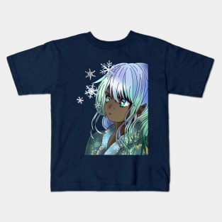 Beautiful elf girl with snowflakes Kids T-Shirt